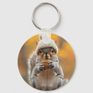 Chaveiro Esquilo no Knit Hat Holding Nut