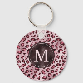 Chaveiro Estampa de animal Leopardo Rosa com Monograma em F