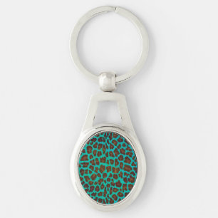Chaveiro Estampa Marrom e Azul de Leopardo