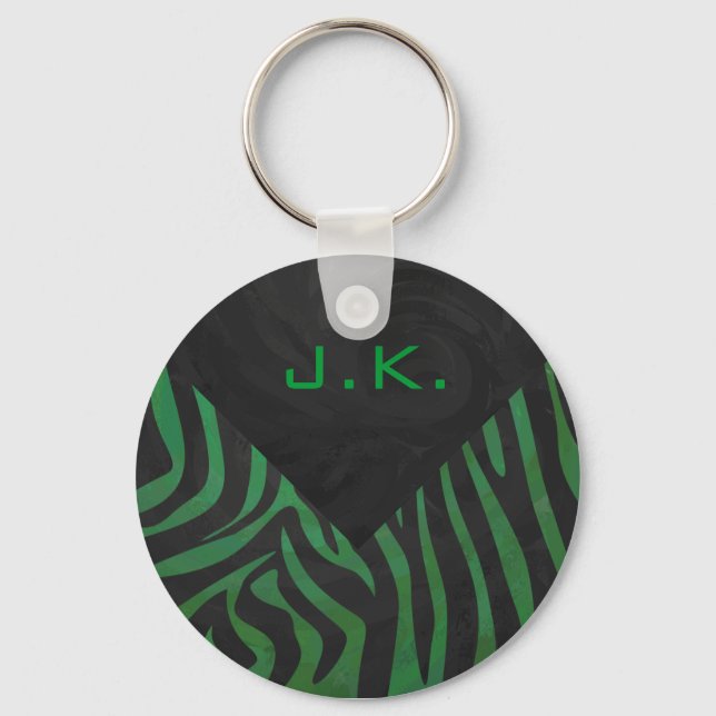 Chaveiro Estampa Preta e Verde Monograma de Zebra (Frente)