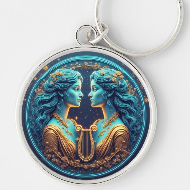 Chaveiro Estatuas da Deusa Gêmeas Gêmeas Com Círculo Neon (Frente)