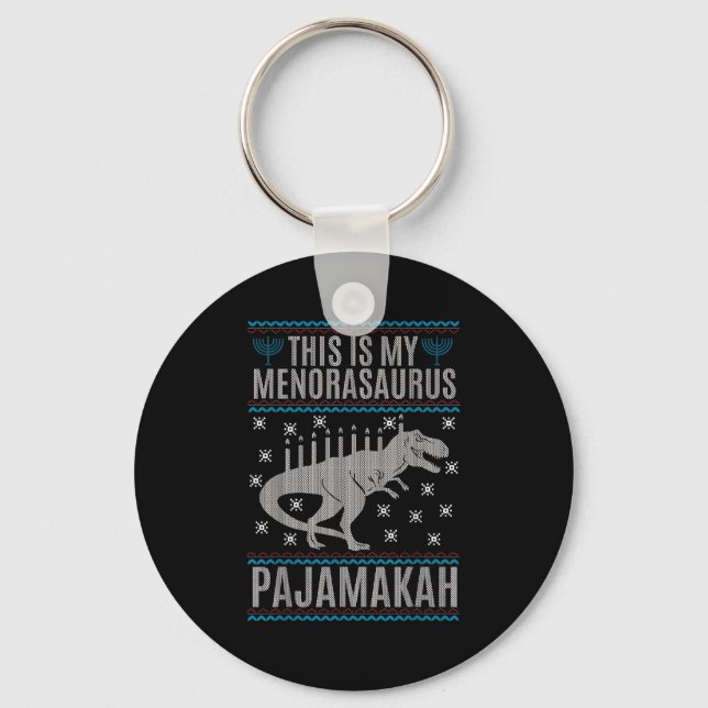 Chaveiro Este É Meu Menorah-Surus Feliz Hanukkah Dinossaur (Frente)
