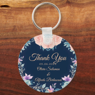 Chaveiro Este Elegante Floral Azul-Rosa-Blush e Marinho