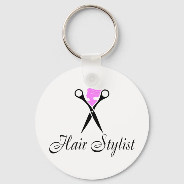 Chaveiro Estilista de cabelo (rosa/tesoura) (Frente)