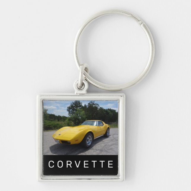 Chaveiro Estilo clássico corvette amarelo 1973 (Frente)