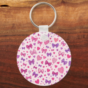 Chaveiro Estilo Coquete Rosa Roxo Laço & Coração Padrão