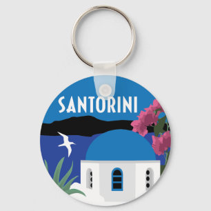 Chaveiro Estilo de viagens vintage da Grécia Santorini