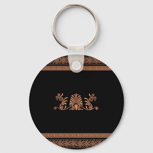Chaveiro Estilo Grego Antigo Design Floral Negro e Laranja (Frente)