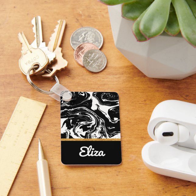Chaveiro Estilo Mármore Preto e Branco (Mesa)