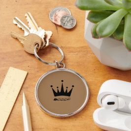 Chaveiro Estilo Premium Round Rainha Texto com Coroa Preta