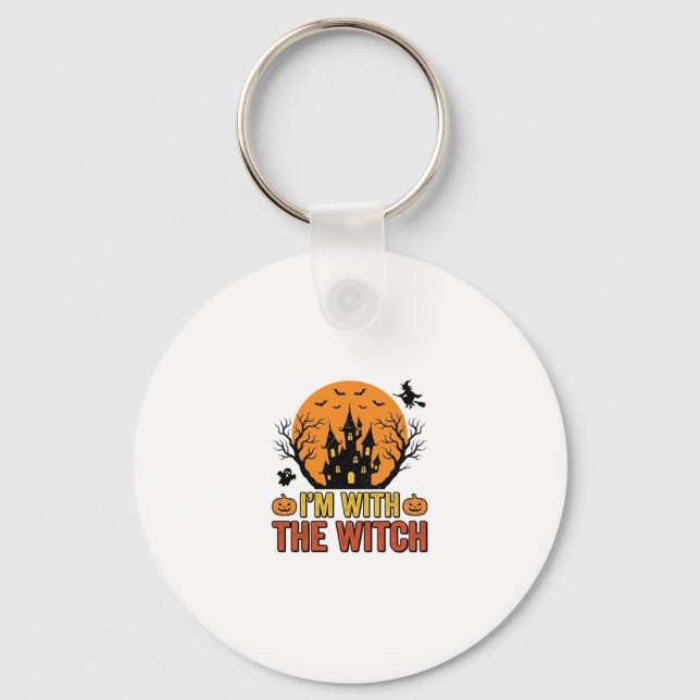 Chaveiro Estou Com A Bruxa Design de Castelo de Halloween V (Frente)