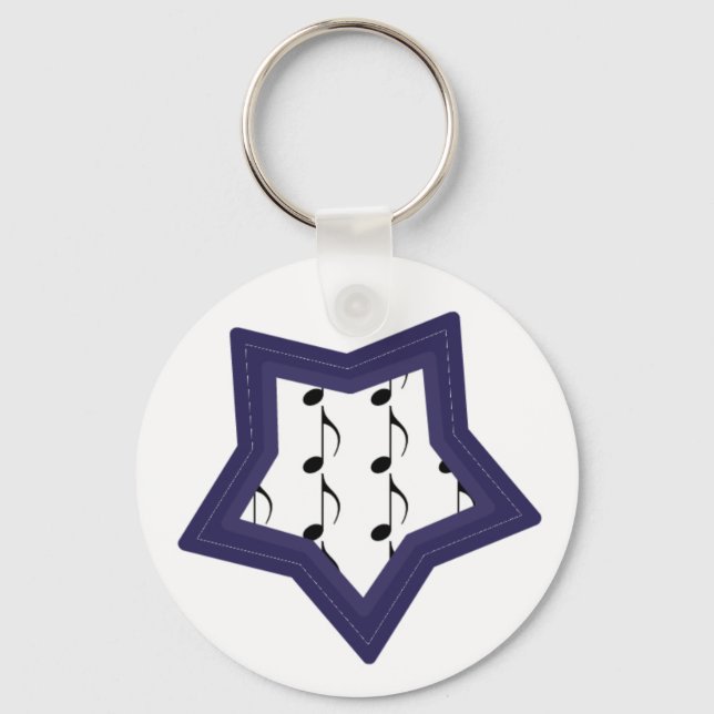 Chaveiro Estrela Azul com Notas Musicais (Frente)