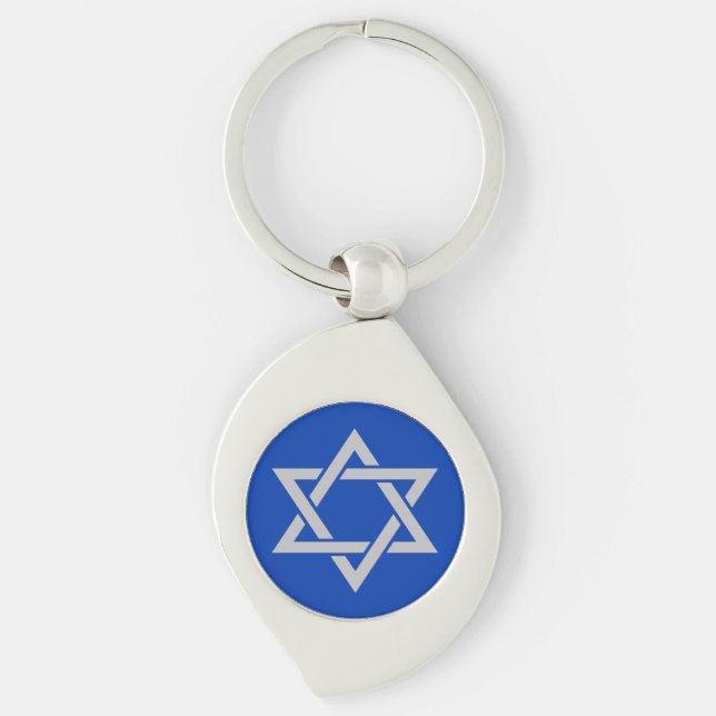 Chaveiro Estrela de Davi Prata Fosca Israel em Azul (Frente)