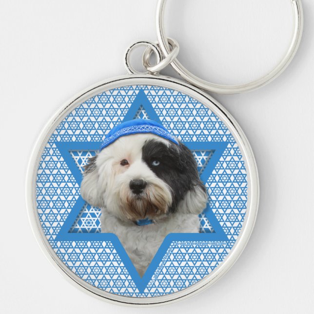 Chaveiro Estrela de David de Hanukkah - Terrier tibetano (Frente)