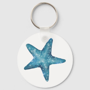 Chaveiro Estrela-do-mar Azul Aquarela Náutica