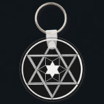 Chaveiro Estrela redonda de David<br><div class="desc">Estrela de David em preto e branco em círculo.</div>