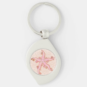 Chaveiro Estrelas-do-mar e Coral Padrão Pastel Rosa