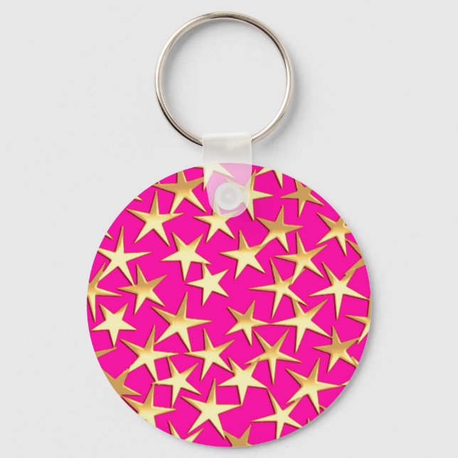 Chaveiro Estrelas Douradas de cor-de-rosa fuchsia (Frente)