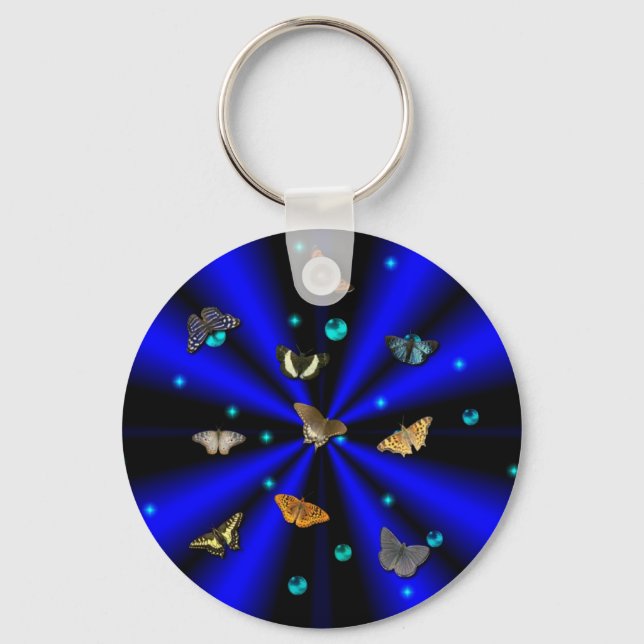 Chaveiro Estrelas, Pérolas e Borboletas em preto e azul (Frente)