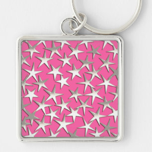Chaveiro Estrelas prateadas de rosa fuchsia