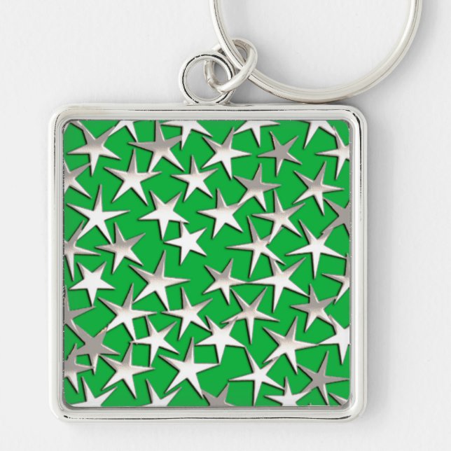 Chaveiro Estrelas prateadas em verde esmeralda (Frente)
