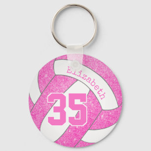 Chaveiro etiqueta cor-de-rosa de vôlei com número de jogado