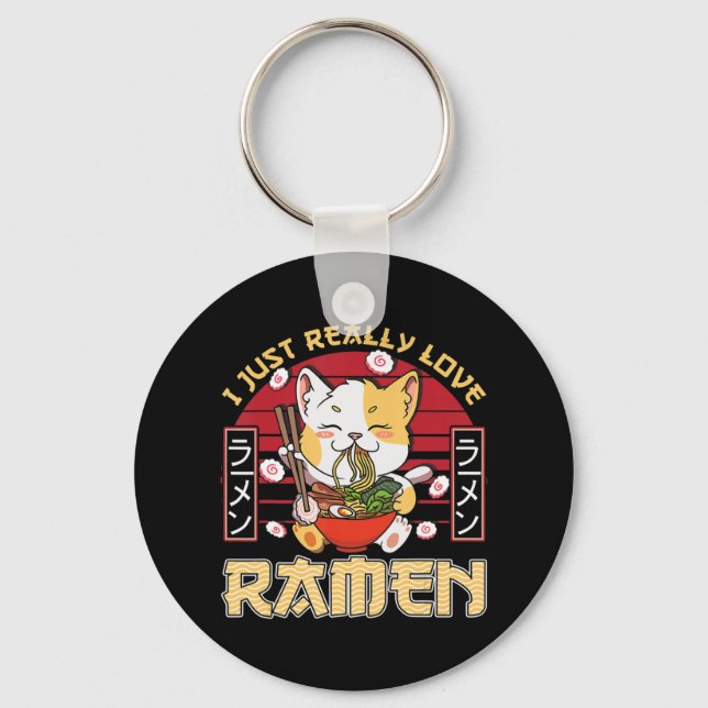 Chaveiro Eu Adoro Ramen Kawaii Anime Cat Ramen Gi (Frente)