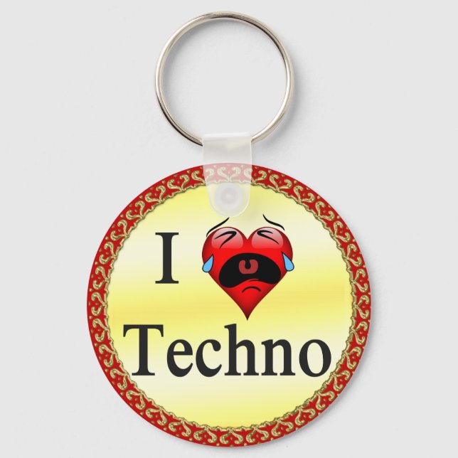 Chaveiro Eu adoro techno com um coração vermelho engraçado  (Frente)