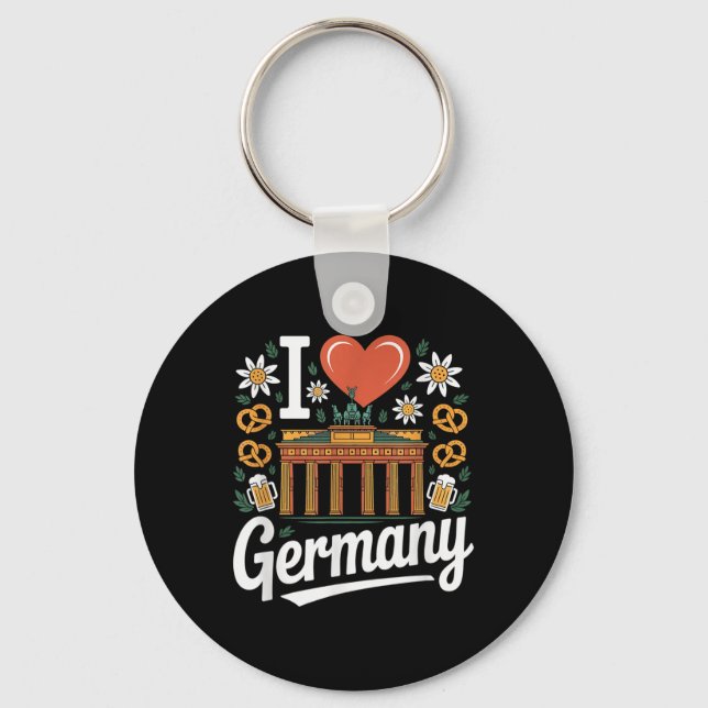Chaveiro Eu Amo A Alemanha Bratwurst Pretzel Beer (Frente)