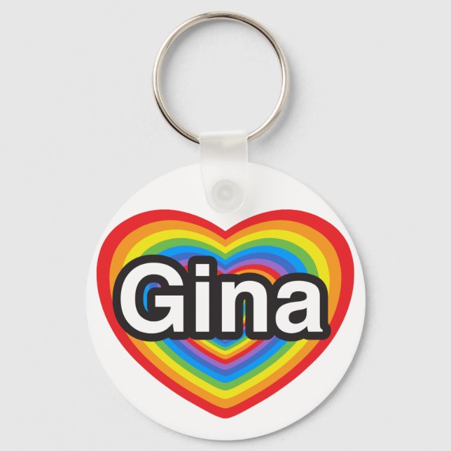 Chaveiro Eu amo a Gina. Eu te amo Gina. Coração (Frente)