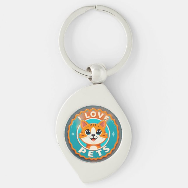 Chaveiro Eu amo animais de estimação gato fofo (Frente)