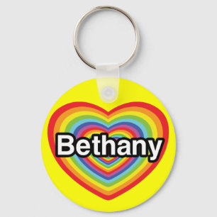 Chaveiro Eu amo Bethany: coração arco-íris