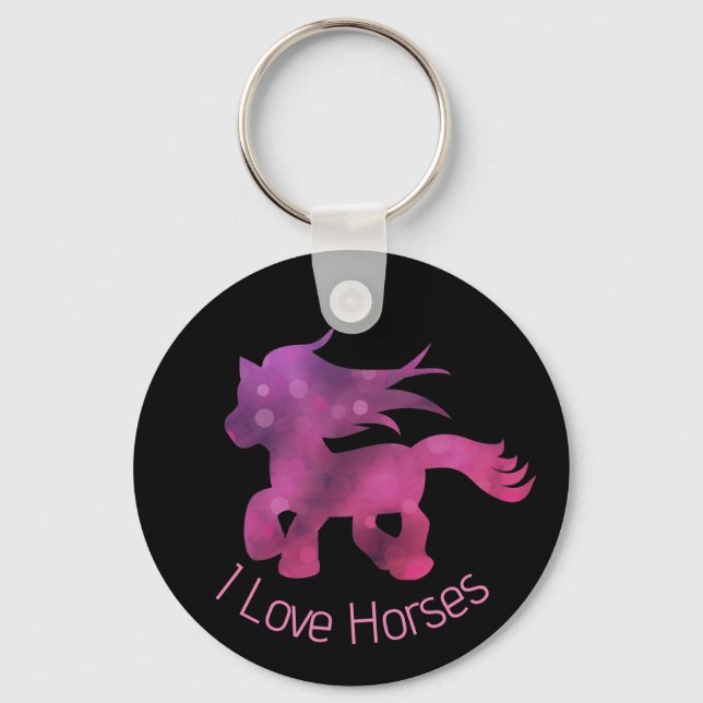 Chaveiro Eu Amo Cavalos Rosa Fofo Glam Cavalo (Frente)