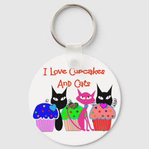 Chaveiro "Eu amo cupcakes e gatos"--Presentes dos amantes