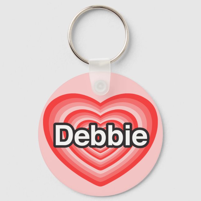 Chaveiro Eu amo Debbie. Eu te amo Debbie. Coração (Frente)
