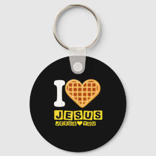 Chaveiro Eu Amo Jesus Coração de Waffle