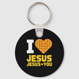 Chaveiro Eu Amo Jesus Coração de Waffle Divertido Café da M
