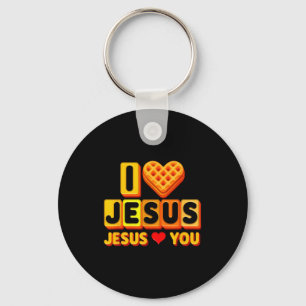 Chaveiro Eu Amo Jesus Coração de Waffle Divertido Café da M