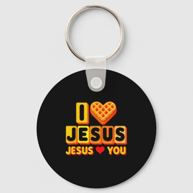 Chaveiro Eu Amo Jesus Coração de Waffle Divertido Café da M (Frente)