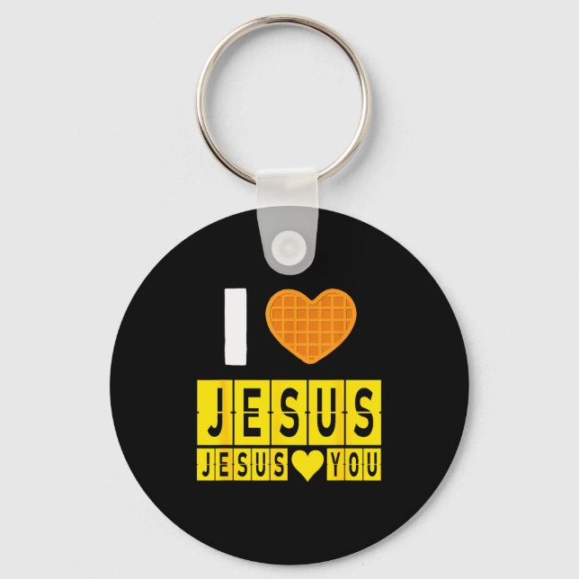 Chaveiro Eu Amo Jesus Coração de Waffle Jesus Te Ama Engraç (Frente)