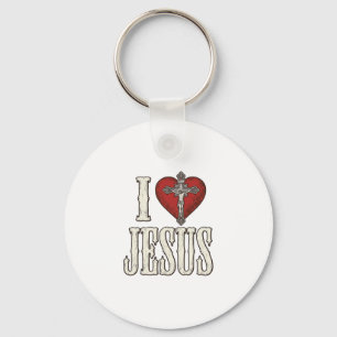 Chaveiro Eu Amo Jesus Gravura Vintage Camisa de Fé Design_