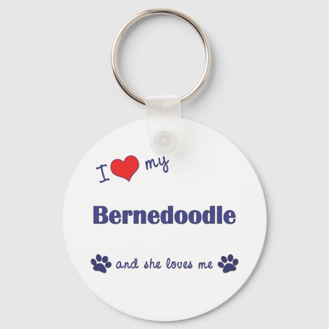 Chaveiro Eu Amo Meu Bernedoodle (Cachorro Feminino) (Frente)