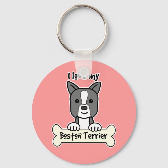 Chaveiro Eu Amo Meu Boston Terrier (Frente)