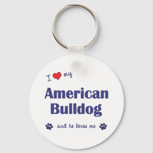 Chaveiro Eu amo meu buldogue americano (o cão masculino)
