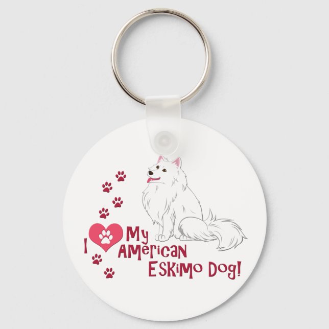 Chaveiro Eu Amo Meu Cachorro Esquimó Americano! (Frente)