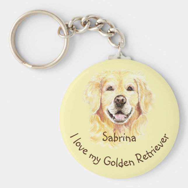 Chaveiro Eu amo meu Ouro Retriever Personalizado Name Dog (Frente)