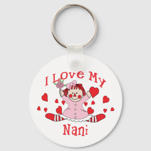 Chaveiro Eu amo meus boneca & corações de pano de Nani