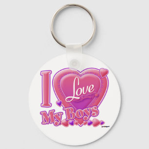 Chaveiro Eu Amo Meus Meninos rosa/roxo - coração