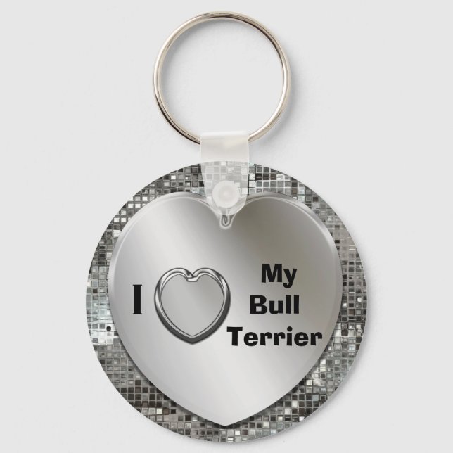 Chaveiro Eu Amo Minha Touro Terrier Heart Keychain (Frente)