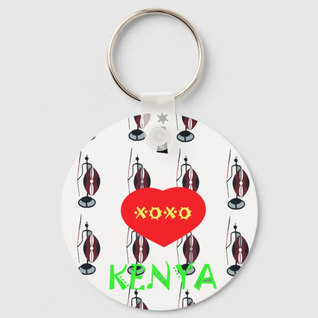 Chaveiro Eu amo o Kenya Maasai Art Impressão (Frente)